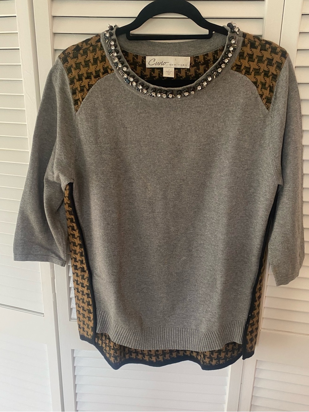 Nieman’s Curio New York Short Sleeved Sweater Houndstooth Multicolored Jeweled M